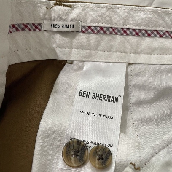 Ben Sherman Stretch Slim Fit Pants 33 X 32 Brown Brass Chino Flat Front … - Picture 7 of 8